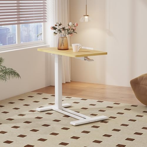 32''Pneumatic Overbed 90°Tilting Bedside Table,Small Standing Desk | 31.5" W x 17.7" D, Maple Rolling Bedside Table,Hospital BedTable,Medical Bedside Table,Overbed Table with Wheels,Mobile Desk - color: Maple, size: 3218
