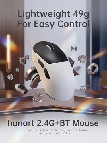 hunart H6 49g Wireless Mouse, Bluetooth & 2.4GHz, Rechargeable, Black＆White | Silent Clicks, USB-C Charging, Two Ways to Connect, Lightweight Right-Hand Ergonomic Comfort, For Laptop, Computer, Mac - color: Black and White