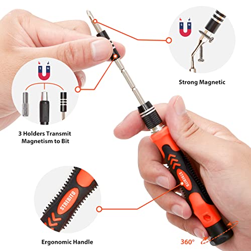 STREBITO Precision Screwdriver Set 142-Piece Electronic Repair Tool Kit with Torx T5 T6 T8 T15, Triwing Y000, Star P5, Gamebit, Tech Toolkit for Computer, Laptop, iPhone, Nintendo, PS5, Ring, Orange | 120 Bits Magnetic Repair Tool Kit for iPhone, MacBook,