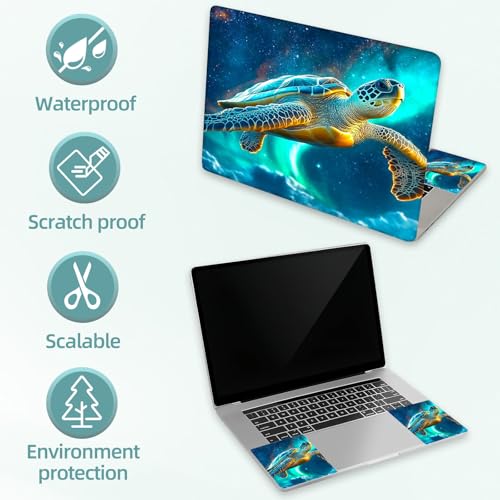 Universal Laptop Skin Decal, 3-Piece Vinyl Protector for 12 13 14 15.6" Notebook, Waterproof Anti-Scratch, Easy Trim & Bubble-Free Finish, Sea Turtle Soaring in Cosmic Sky - color: Sea Turtle Soaring in Cosmic Sky