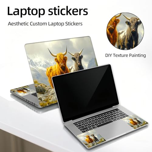 Universal Laptop Skin Sticker Decal, 12"-15.6" Aesthetic Vinyl Wrap, Highland Cows Mountain Waterproof Notebook Cover Art Protector for MacBook HP Dell Lenovo, Fits 13" 14" 15" 15.6" - color: Highland Cows Mountain