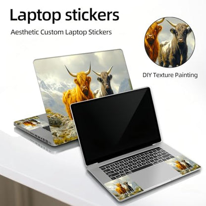 Universal Laptop Skin Sticker Decal, 12"-15.6" Aesthetic Vinyl Wrap, Highland Cows Mountain Waterproof Notebook Cover Art Protector for MacBook HP Dell Lenovo, Fits 13" 14" 15" 15.6" - color: Highland Cows Mountain