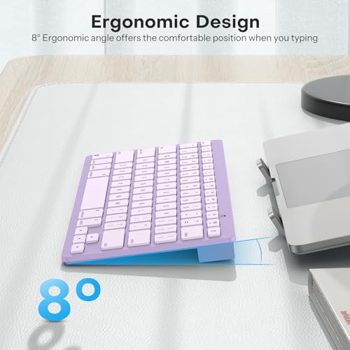 OMOTON Ultra-Slim Wireless Keyboard for Mac, Stable Bluetooth Connection, Ergonomic Tilt Angel, Auto Sleep Energy Saving & Portable for Business Trip & Travel, Compatible with MacOS 10.10+, Purple - color: Purple