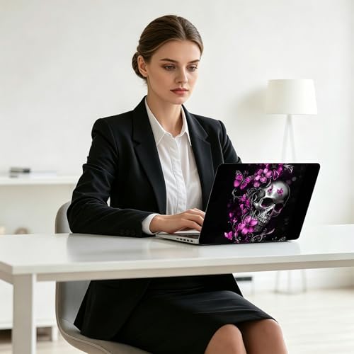 Universal Laptop Skin Decal, 3-Piece Vinyl Protector for 12 13 14 15.6" Notebook, Waterproof Anti-Scratch, Easy Trim & Bubble-Free Finish, Skull Purple Flowers - color: Skull Purple Flowers