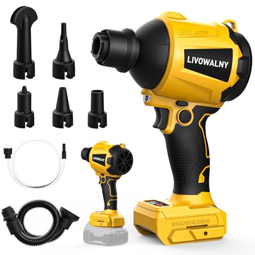 LIVOWALNY Cordless Dust Blower Compatible with Dewalt 20V Battery, Leaf Blower Brushless Handheld Sawdust Blower 447 MPH/39 CFM for Garages, Sawmill Room, Workshop Cleaning (No Battery) - color: Yellow