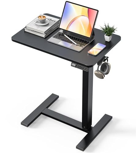 24"x 16" Electric Overbed Table, Rolling Laptop Desk for Bed, Black | Height Adjustable Bedside Desk with Hidden Wheels, Mobile Standing Desk for Sofa, Home Office & Hospital Use - color: Black, size: 24x16 Inch