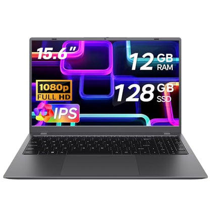 Laptop 15.6 Inch, 12GB RAM Laptops with Pentium Gold 6500Y (Up to 3.4GHz), 128GB SSD, FHD IPS Screen, USB C, USB 3.2, HDMI, WiFi, Lightweight Laptop for Student, Home and Everyday Use
