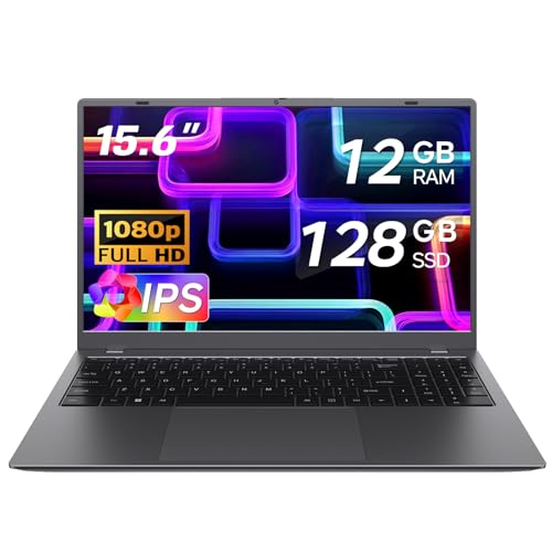 Laptop 15.6 Inch, 12GB RAM Laptops with Pentium Gold 6500Y (Up to 3.4GHz), 128GB SSD, FHD IPS Screen, USB C, USB 3.2, HDMI, WiFi, Lightweight Laptop for Student, Home and Everyday Use