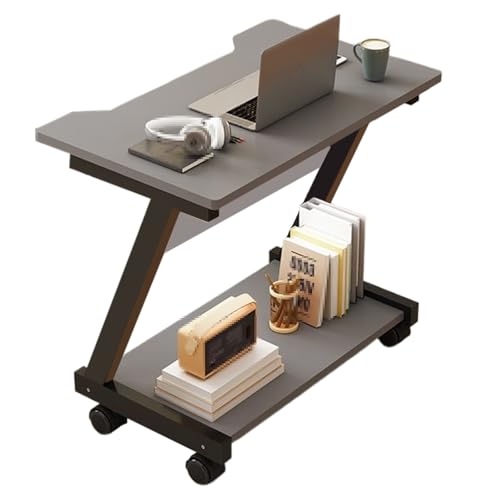 Overbed Table with Wheels Steel Wooden Bedside Table, Laptop Bedside Table, Movable Sofa Side Table, Z Frame, Shaped Table Top, for Bedroom, Living Room(Gray) - color: Grey