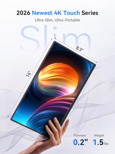 4K Portable Monitor Touchscreen 15.6'', 3840x2160 125% sRGB Laptop Monitor | UHD 10-Point Touch Ultra-Slim Travel Monitor with Kickstand, VESA, USB-C Mini HDMI Second Screen for Laptop, PC, Phone - size: 15.6 inch