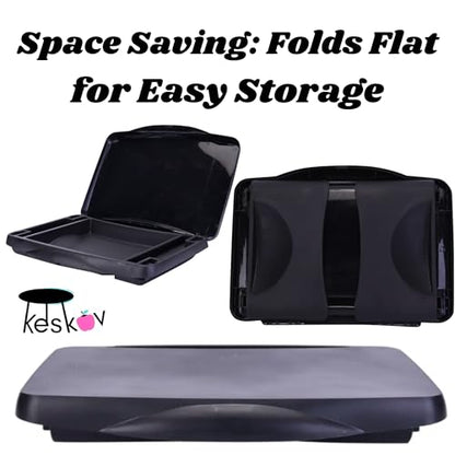 Folding Black Lap Desk with Storage 17x11 - Durable Lightweight Portable Laptop Computer Children's Desks for School Homework or Kids Reading or Drawing. No Assembly Required.