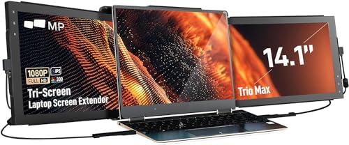 Mobile Pixels Upgraded Trio Max Portable Monitor, The On-The-Go Triple-Screen Laptop Monitor, 14" Full HD IPS Display, USB A/Type-C, Plug and Play, Sleek Design (Two Built-in Sliding displays) - color: Trio Max - 14 inch - Two Sliding Displays