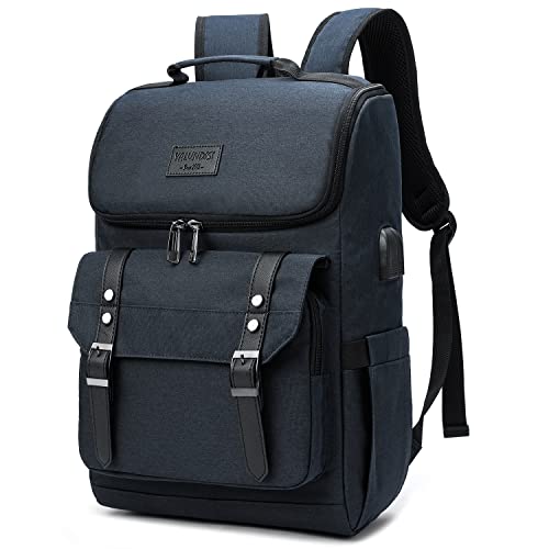 YALUNDISI Vintage Backpack Travel Laptop Backpack with usb Charging Port for Women & Men College Backpack Fits 15.6 Inch Laptop Blue - color: Navy Blue