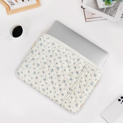MOSISO 13-13.3 inch Laptop Case, 13.3 inch Puffy Laptop Sleeve | Compatible with MacBook Neo/Air13.6/Pro13/Pro14, HP Dell ASUS Lenovo, Square Quilted Floral Vertical Bag&Small Case, Blue - color: Blue, size: 13.3 inch