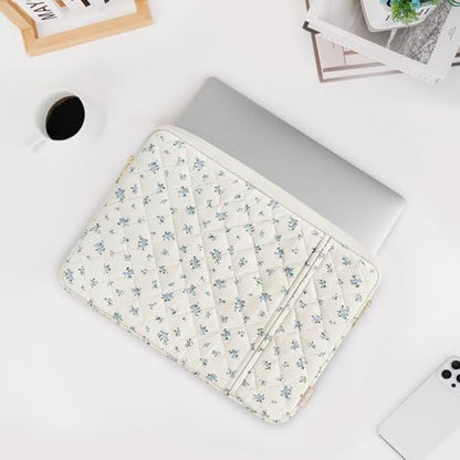 MOSISO 15-15.6 inch Laptop Case, 16 inch Puffy Laptop Sleeve Carrying Case | Compatible with MacBook Pro16 M5 M4 M3 M2 M1, HP Acer Dell Lenovo ASUS, Square Quilted Floral Vertical Bag&Small Case, Blue - color: Blue, size: 16 inch