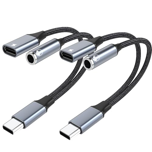 USB C to 3.5mm Audio Adapter with 60W PD Fast Charging, 2-in-1 DAC Audio Converter and Headphone Jack, Compatible with iPhone 15/15 Pro, iPad Pro, Samsung Galaxy, Gaming, Car Aux (2 Pack) - size: 2 Pack