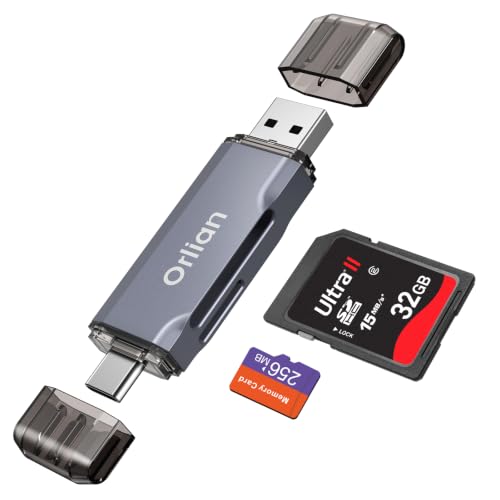 USB 3.0 SD Card Reader,Dual Slots USB 3.0 Type C to Micro SD Card Adapter, Memory Card Reader Adapter for MicroSD, SDHC, SDXC, RS-MMC, MMC, Compatible with Laptop, iPhone 16/15,MacBook Android (Gray) - color: Gray