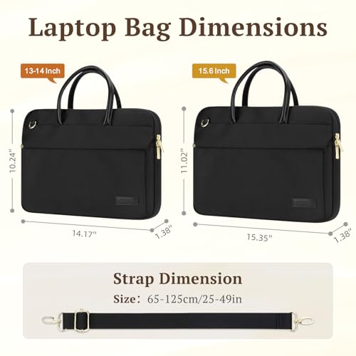 RAINYEAR 14 Inch/15.6 Inch Laptop Bag with Pockets & Handle for Women | Protective Waterproof Elegant Computer Large Capacity Shoulder Bag Case Compatible with MacBook Laptop Computer Notebook - color: Black, size: 13-14 Inch