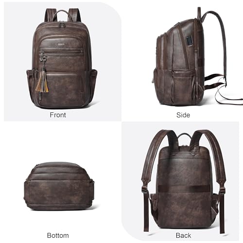 Shrrie 17 Inch Laptop Backpack for Women,Vegan Leather Backpack Purse,28L Work Business College Travel Computer Backpacks with Pouch Pocket for Large Capacity Cup & USB Charger,Chocolate - color: Chocolate