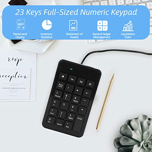 Cuifati 23 Keys Full-Sized Numeric Keypad, Wired USB Number Pad, Comfortable Touch Ergonomic Design, Low Noise Keys, Ultra-Slim Portable Numeric Keyboard for or for Linux