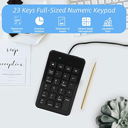 Cuifati 23 Keys Full-Sized Numeric Keypad, Wired USB Number Pad, Comfortable Touch Ergonomic Design, Low Noise Keys, Ultra-Slim Portable Numeric Keyboard for or for Linux