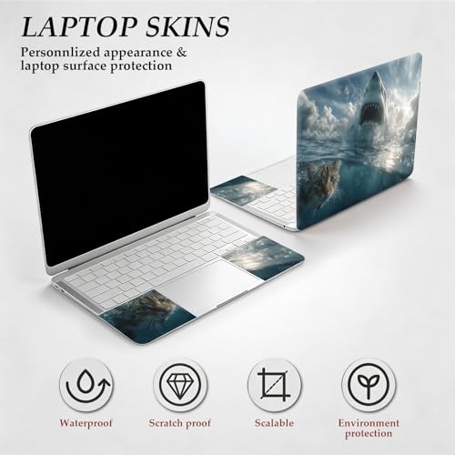 DEGDFSGR 12.1-15.6 Inch Universal Reusable Laptop Skin Sticker Decal, Waterproof Removable Protector for Notebook Cover, Scratch-Resistant Vinyl Cuttable Full Wrap Sticker, Cute Cat White Shark - color: Cute Cat White Shark