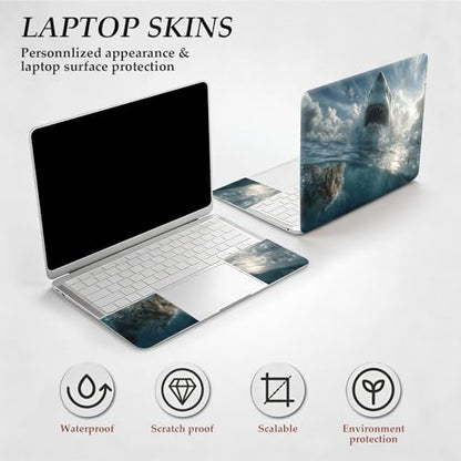 DEGDFSGR 12.1-15.6 Inch Universal Reusable Laptop Skin Sticker Decal, Waterproof Removable Protector for Notebook Cover, Scratch-Resistant Vinyl Cuttable Full Wrap Sticker, Cute Cat White Shark - color: Cute Cat White Shark