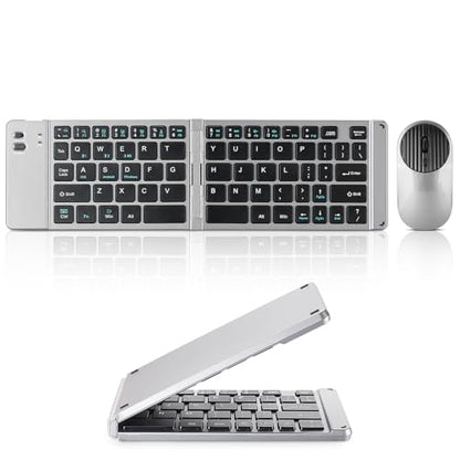 Mini Rechargeable Foldable Bluetooth Keyboard and Mouse Combo, Portable (Sync Up to 3 Devices), Ultra-Slim Travel Folding Keyboard for iPhone iPad Mac Android Windows iOS(Grey) - color: grey