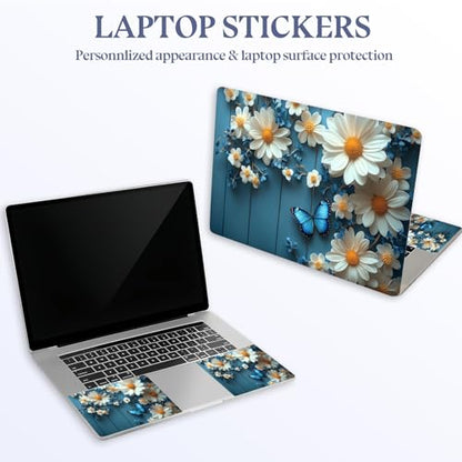 Universal Laptop Skin Sticker Decal,15.6 Inch Laptop Vinyl Cover for 13" 14" 15.6" Laptop,Scratch-Resistant Waterproof Protector Wrap,Reusable with Wrist Pads,Daisies and Blue Butterflies - color: Daisies and Blue Butterflies