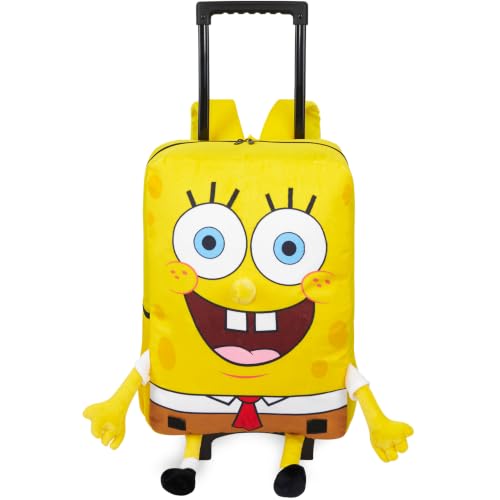 Get Trend SpongeBob Squarepants 3D Rolling Luggage with Wheels, 18” | 21L Cabin Suitcase, Lightweight Kids Carry On Backpack with Telescopic Handle for Trips, Holidays & School - color: Yellow SpongeBob