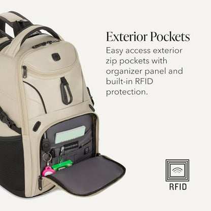 SwissGear 1900 Mini ScanSmart 16-Inch Backpack, Fits Up to 13-Inch Laptop, RFID Protection & ScanSmart TSA-Friendly Compartment, Oatmeal - color: Oatmeal