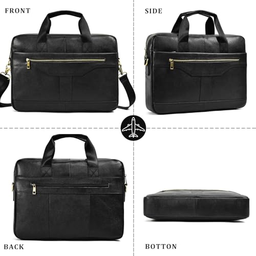 Leather Laptop Bag for Men Briefcase Fits 15.6 Inch Notebook Portable Shoulder Messenger Crossbody Bag for Travel Office - color: 17black