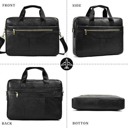 Leather Laptop Bag for Men Briefcase Fits 15.6 Inch Notebook Portable Shoulder Messenger Crossbody Bag for Travel Office - color: 17black