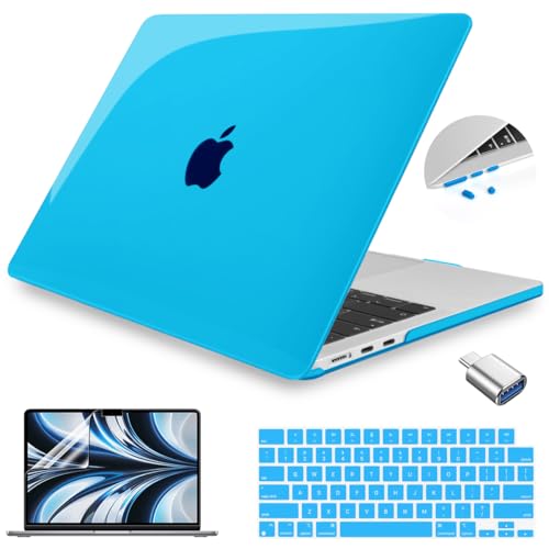 Teryeefi MacBook Air 13.6 Inch Case 2022 2023 2024 2025 2026 Model: A2681/A3113/A3240/A3449 with M2 M3 M4 M5 Chip, Hard Shell Cover with Keyboard Cover & USB 3.0 Adapter, Crystal Blue - color: Crystal Blue