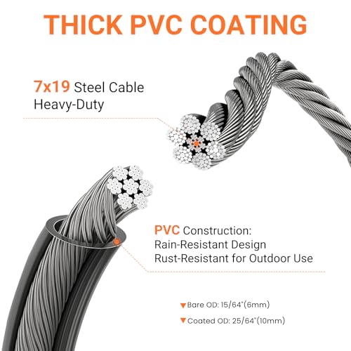 Security Cable with Loops, 12MM Heavy Duty Lock Cable, 4FT 7FT 10FT 15FT 25FT 30FT Vinyl Coated Rust-Proof Flexible Steel Bicycle Security Cable for Motorcycle, Furniture, Gates (Black, 4FT) - size: 4FT