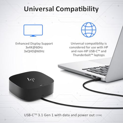 HP Docking Station for Dual Monitor Bundle - HP USB-C G5 Dock for USB-C & Thunderbolt Laptop with 120W AC Adapter + HDMI & DisplayPort Cables + USB Cable