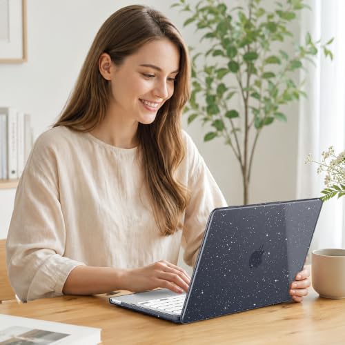 May Chen Compatible with MacBook Neo 13 inch Case 2026 Model A3404, Plastic Hard Shell,Keyboard Cover,Screen Protector,Dust Plug, for MacBook Neo 13" with A18 Pro Chip, Glitter Black - color: Glitter Black