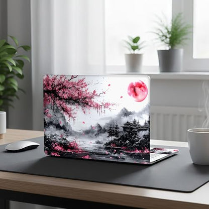 Aesthetic Laptop Skin Cover,12-15.6 Inch Universal Vinyl Sticker Decal,Waterproof Scratch-Resistant Notebook Wrap,Removable Residue-Free Protector,Cherry Blossom Moonlight - color: Cherry Blossom Moonlight