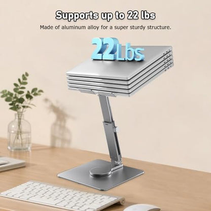 iPad Stand, Height Adjustable with 360 Rotating Base Holder for Desk | Tablet Stand Aluminum Alloy Compatible with i Pad Pro 12.9 11 Air Mini 4 5, 4.7-14'' iPhone, iPad, Tablet and More