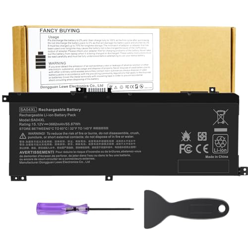 SA04XL SAO4XL Battery for HP Envy X360 15m-ds0011dx 15m-dr0012dx 15m-dr0011dx 15m-ds0xxx 15m-dr0xxx 15t-dr100 15m-dr1xxx 17t-cg100 17-cg100 15M-DR 15M-DS SA04055XL L43267-005 L43248-AC2 HSTNN-OB1F - size: 10.04*3.94*0.2inch