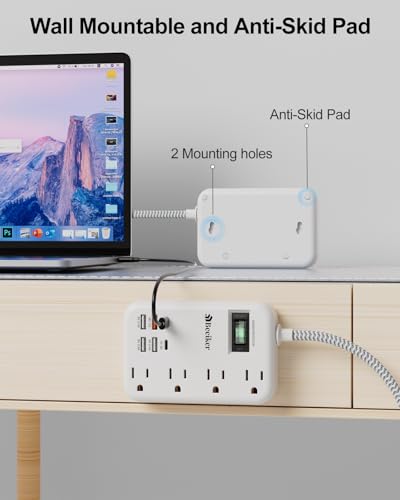 PD45W USB C Surge Protector Power Strip,6 USB Travel Extension Cord 5Ft | 45W,Travel Power Strip,6 USB (2 USB C),4 Outlets,5FT Braided Extension Cord,Flat Plug,Fast Charging for MacBook Laptops iPad - size: PD45W USB-5ft-980J