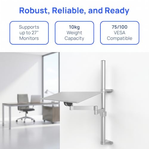 Monitor & Keyboard Wall Mount, Single Arm Computer Screen Workstation, Full-Motion Articulating Arm, W/Keyboard Tray, for 17-27 Inch Screen, Load Capacity 10kg