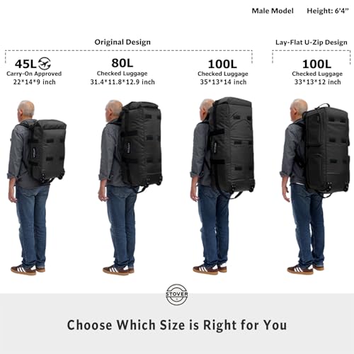 45/80/100L Rolling Duffel Bag with Wheels, X-Large Durable Travel Duffle + Toiletry Bag, Heavy Duty, Packable with Shoulder Straps- Use as Luggage or Backpack, Men/Women (Green) - color: Green