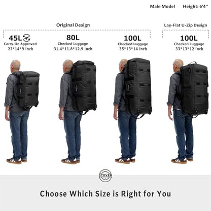 45/80/100L Rolling Duffel Bag with Wheels, X-Large Durable Travel Duffle + Toiletry Bag, Heavy Duty, Packable with Shoulder Straps- Use as Luggage or Backpack, Men/Women (Black) - color: Black