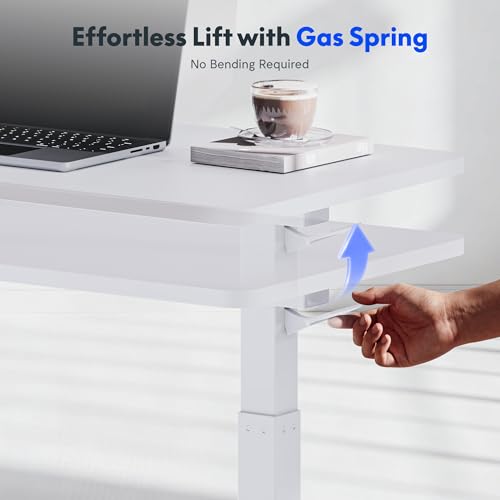 FLEXISPOT H7 Adjustable Overbed Bedside Table with Wheels Pneumatic Mobile Standing Desk Laptop Desk Rolling Computer Cart Movable Overbed Table Hospital Home Use(27.6" W x 15.7" D, White) - color: White, size: Small