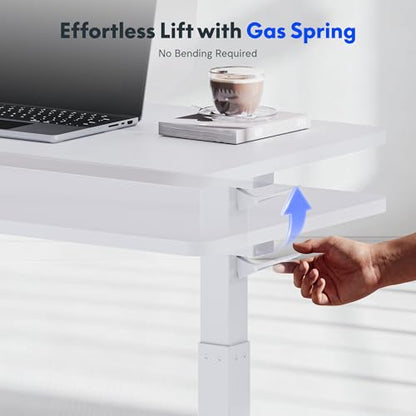 FLEXISPOT H7 Adjustable Overbed Bedside Table with Wheels Pneumatic Mobile Standing Laptop Desk Rolling Computer Cart Movable Overbed Table Hospital Home Use (31.5" W x 17.7" D, White Large) - color: White, size: Large