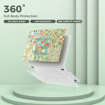 iCasso for MacBook Air 13.6 inch Case M5 2026 M4 2025 M3 M2 2024-2022 Model A3449 A3240 A3113 A2681, Flower Pattern Sturdy Protective Hard Shell Case Cover for Mac Book Air 13 inch, Green - color: Green Flower Patchwork