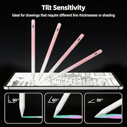 Stylus Pen for iPad 2026-2018 with 13mins Fast Charge,Tilt Sensitivity Palm Rejection Pencil for 11th (A16)/10/9/8/7/6 Gen, iPad Pro 11"/12.9"/M4/M5, iPad Air 3/4/5/M2/M3/M4 (Gradient Pink) - color: Gradient pink