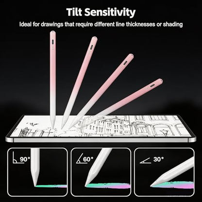 Stylus Pen for iPad 2026-2018 with 13mins Fast Charge,Tilt Sensitivity Palm Rejection Pencil for 11th (A16)/10/9/8/7/6 Gen, iPad Pro 11"/12.9"/M4/M5, iPad Air 3/4/5/M2/M3/M4 (Gradient Pink) - color: Gradient pink