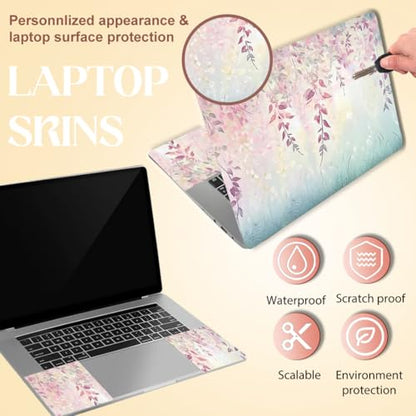 SUPERDANT Laptop Skin Decal Purple Flowers Branches and Vines Notebook Protector Sticker Fits 12 13 13.3 14 15 15.4 15.6 Inches Removable Waterproof Vinyl Personalized Cover Pink Green - color: Pink+green